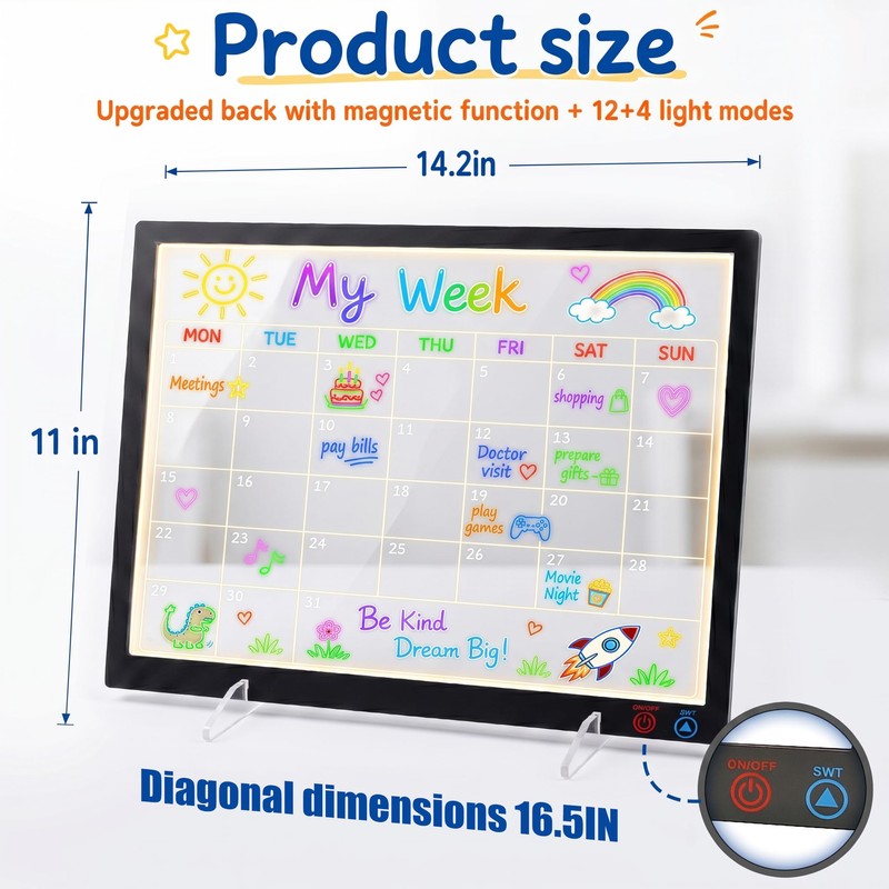 KEAMIMU LED Note Board, 14.2"x11", Acrylic Magnetic Whiteboard