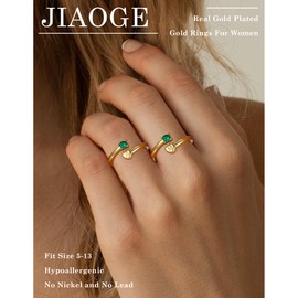 JIAOGE Initial Rings for Women Jewelry - S Initial Rings for Women Non Tarnish Gold Rings Adjustable Emerald Rings Stackable Thumb Pinky Birthstone Rings Anillos Para Mujer