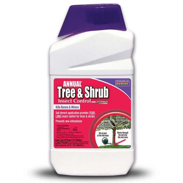 Bonide Annual Tree & Shrub Insect Control with Systemaxx, 32 oz Concentrate, Year Long Protection and Bug Killer
