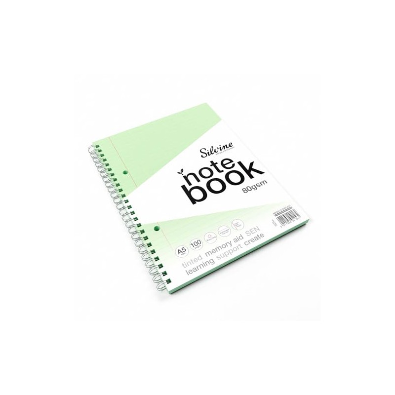 Silvine A5 Blue Paper Dyslexia Notebook | 100 Wirebound Pages,