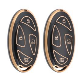 LT Easiyl 2Pcs 7-Button Key Fob Cover Compatible with Hyundai Loniq 6 5 Compatible with Kona SX2 EV (Black Gold Edge)