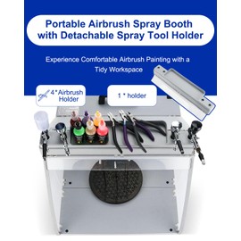 Anesty Airbrush Spray Booth with Bright LED Lights Detachable Tray Turn Table Upward Hose and Extra Replacement Filter, Portable Paint Booth Can be Used with LEDs Only