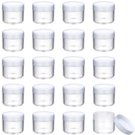 Juego de 20 tarros redondos de plástico para cosméticos con tapa para muestras de cremas líquidas, 20 ml (tapa blanca)