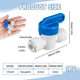 RO Water Filter Shut Off Valve 12mm & 1/4'' OD | Push-Fit Quick Connect Plastic Ball Valve with Handle | Universal Fittings for Fridge, RO Systems, Water/Air Pipes (6.56 Ft Compatible)