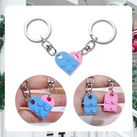 XIHIRCD Best Friend Heart Keychain and Red Jewelry Box, Matching Brick Key Chain Ring Set Basic Heart Keychain for Boyfriend Girlfriend Friendship Valentine's Day (pink, light blue)