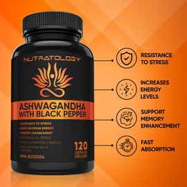 Organic Ashwagandha With Black Pepper For Improved Absorption. Resistant To Stress, Increases Energy Levels & Supports Memory Enhancement - 650MG Ashwagandha Per Capsule - 120 Capsules