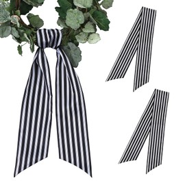 2 Pcs Wreath Sash for Front Door, Outdoor Wreath Sash, Sashes for Wreaths with Black and White Stripes, 4.7 x 56 Inches Summer Wreaths Decor for Home Wedding Birthday Anniversary Decorations