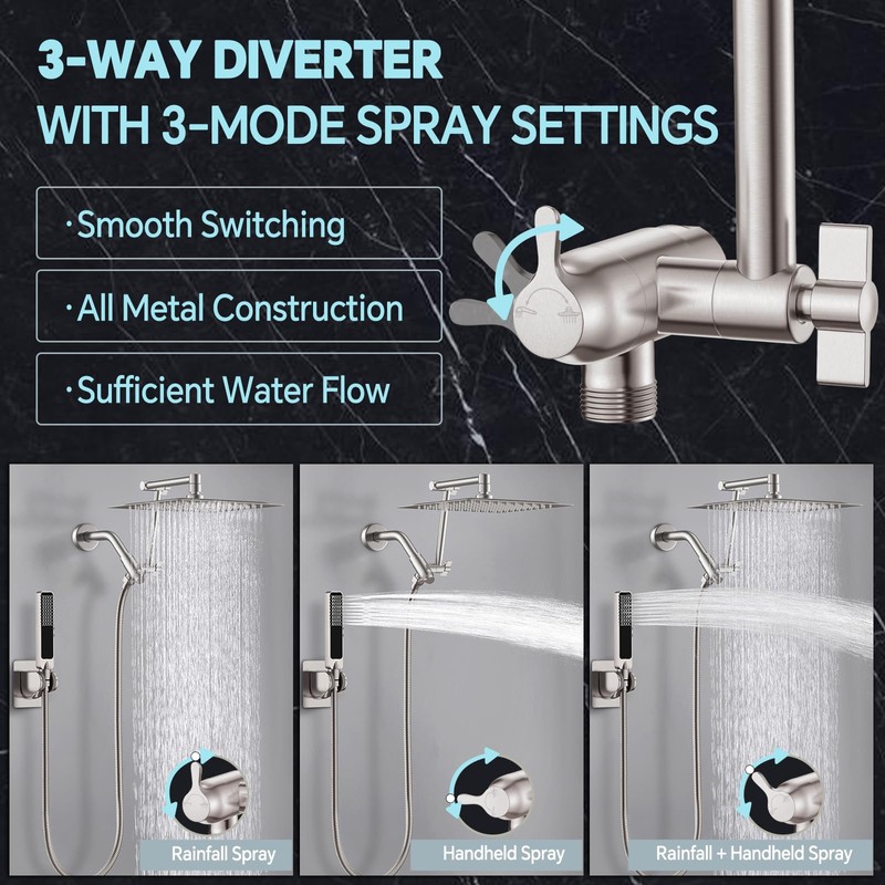 JFJIARUI 10 Inch Metal Rainfall Shower Head with Handheld Spray