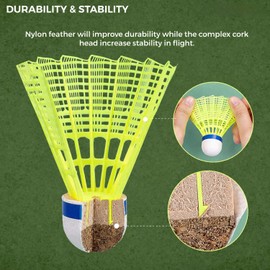 Badminton Birdies,Nylon Badminton Shuttlecocks with Stability Durability for Batting Practice Training,High-Speed Shuttlecock,12 Pack Durable Shuttle Balls for Indoor and Outdoor Sports Matches
