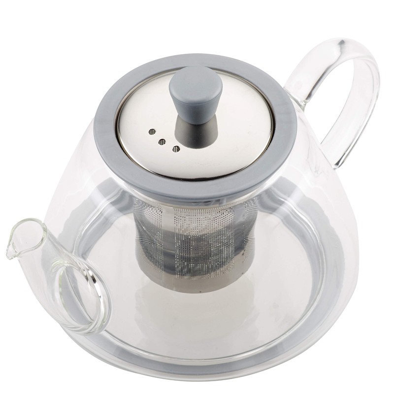 BonJour Silver Borosilicate Teapot, 1 Piece, Glass with Metallic Detailing