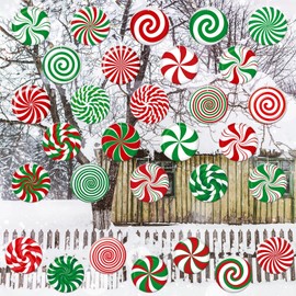Barydat 30 Pcs Large Christmas Candy Ornaments Xmas Plastic Peppermint Lollipop Decors Plastic Candy Cane Hanging Ornament Christmas Yard Decorations for Tree Indoor Outdoor House Yard Xmas Supplies