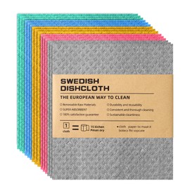 Votoko Set of 15 Sponge Cloths for Kitchen, Dish Cloths & Dishcloths, Absorbent Sponge Cloth, Made of Cellulose, Kitchen Cloths, Washable, Reusable Washcloths