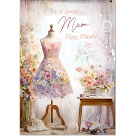 doodlecards Mum Mothers Day Card Dress making Medium Size with Plain Envelope