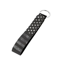 SEANATIVE Black US Flag Auto Decorative Keys Chain with Metal Ring, Hand Wrist Lanyard Long Keychain Holder for Women