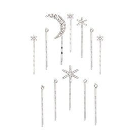 Rhinestone Star and Moon Hair Pins, 2.3" Crystal Hair Clips 10-Pieces Prom Wedding Hair Accessories (Silver)