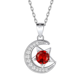 FindChic Star Necklace Ruby Necklaces for Women Sterling Silver Moon Birthstone Necklace CZ Diamond Jewelry