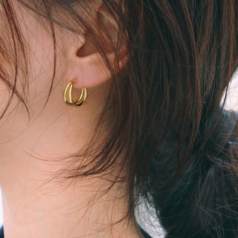 Gold&Deer 14K Gold Field Two-Row Simple Ring Earrings Rose Gold