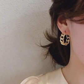 Cimenexe Bohemian Hoop Stud Earrings Gold Cuban Chain Hoop Earrings Curb Hollow Circle Earrings Large Geometric Circle Hoop Earrings Jewellery for Women and Girls Gifts, Zinc, No Gemstone