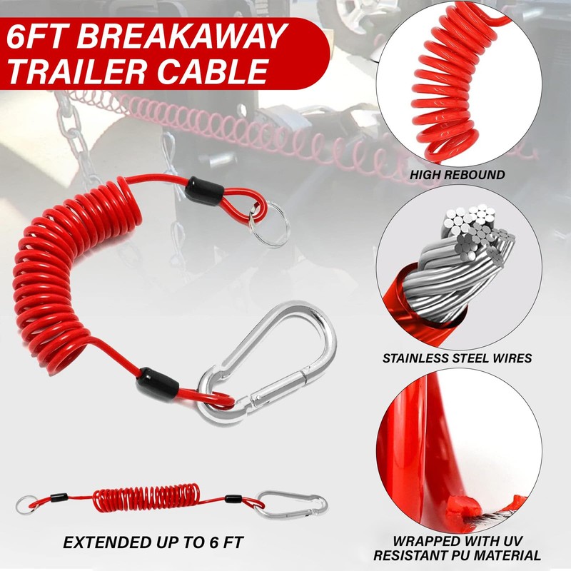 MAEZOE 6FT Trailer Brake Away Cable, Heavy Duty Steel Wire