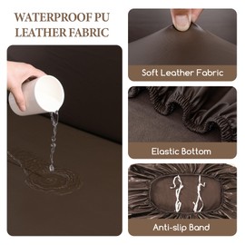 FUANGUI RV Dinette Cushion Covers, Waterproof PU Leather Stretch Camper Booth Seats Replacement RV Cushion Covers Washable Sofa Furniture Protector