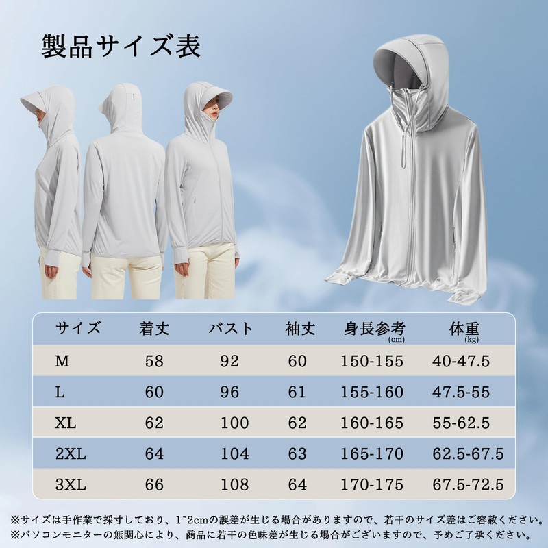 [KANGNAN] UVカット ラッシュガード レディース 長袖 パーカー 着脱可能なつば 紫外線対策 UPF50＋ 指穴付き