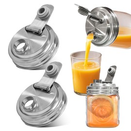 2PCS Mason Jar Pour Spout Lid Stainless Steel,Wide Mouth Pour Spout Flip Cap Lids for Mason Jars, Reusable Mason Jars Lid,Leak Proof Seal, for Drinking Salad Dressing & Food