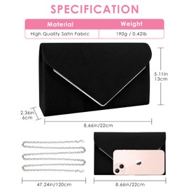 TINDTOP Evening Clutch Purses for Women Handbags for Formal Wedding Party Cocktail Prom Crossbody Shoulder Envelope Bag (Black)