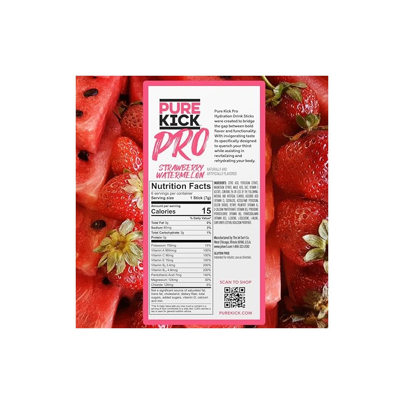 PURE KICK PRO Hydration Electrolyte Drink Mix, Strawberry Watermelon, Includes