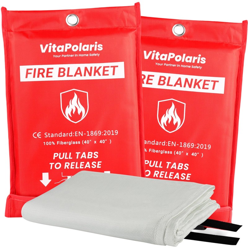 VitaPolaris Heavy-Duty Emergency Fire Blanket, 2 Pack – Fireproof Fiberglass