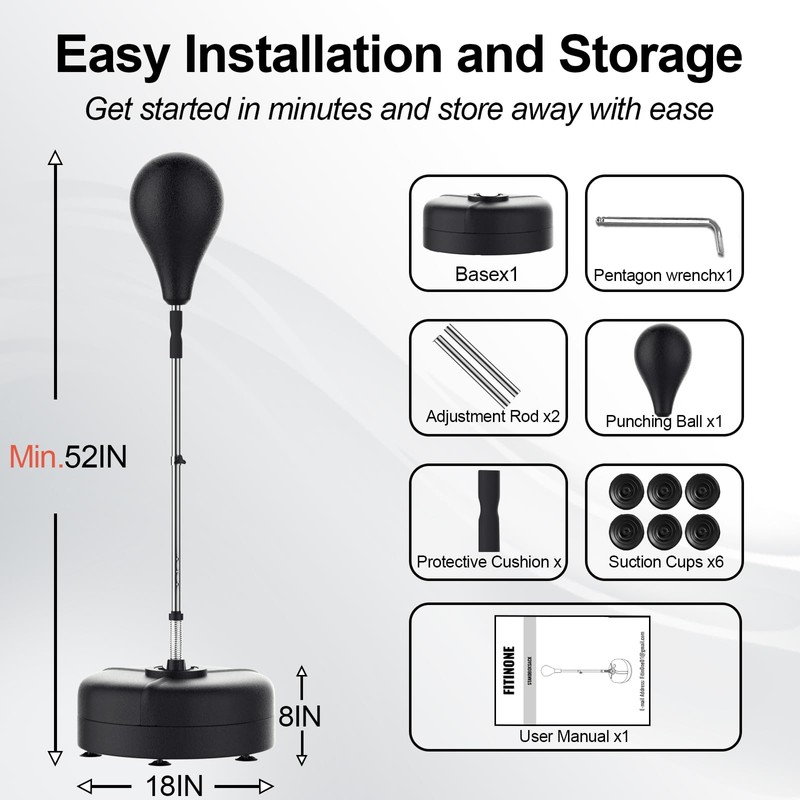 FitinOne Punching Bag with Stand, Boxing Bag Height Adjustable for