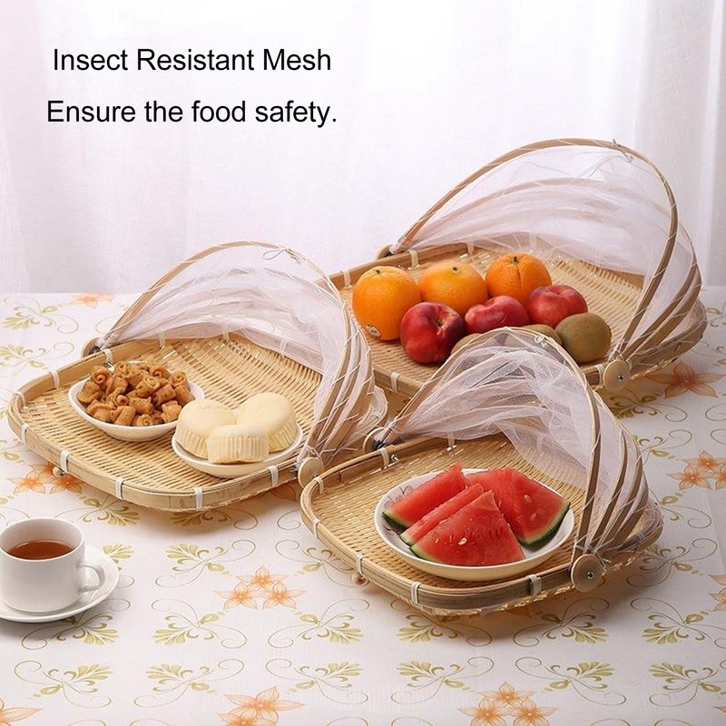 2Pcs Food Serving Tent Basket Fly Skeeter Insect Resistant Bamboo