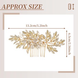 Bridal Hair Comb Clip Rhinestone Wedding Hair Piece Pearl Hair Accessories for Brides and Women,Gold-Style1