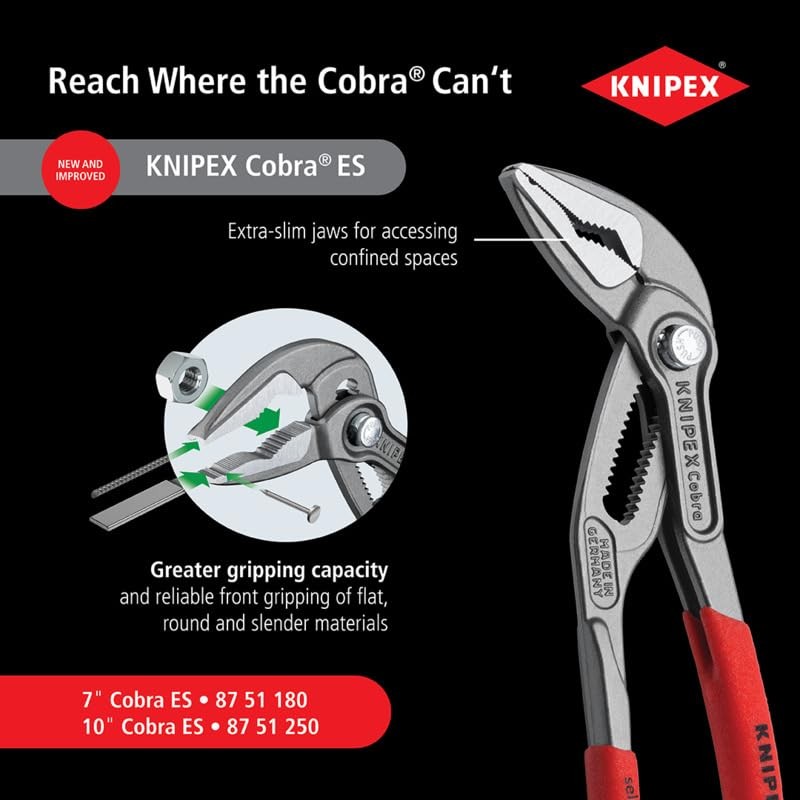 KNIPEX 8751250 SBA Cobra Extra Slim Pliers, Red
