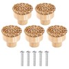 Ieron 5 Pack Boho Rattan Drawer Knobs Round Wood Handmade
