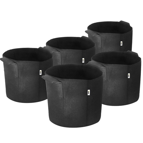 iPower 5-Pack 3 Gallon Grow Bags Nonwoven Fabric Pots Aeration Container with Strap Handles for Garden and Planting, Black