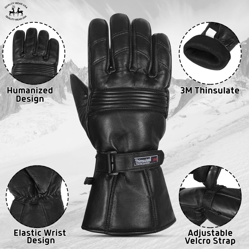 QUALITY WEARS USA Motorcycle Gloves for Men - Leather Gauntlet