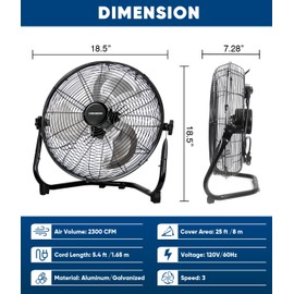 KEN BROWN 14 Inch High Velocity Metal Floor Fan 3-Speed 360° Adjustable Tilting Powerful Airflow for Bedroom, Office