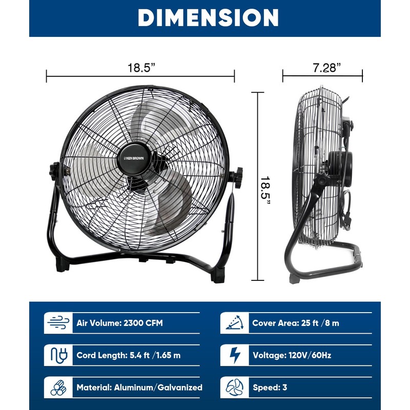 KEN BROWN 14 Inch High Velocity Metal Floor Fan 3-Speed