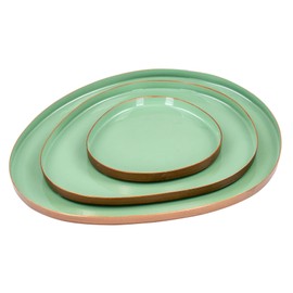 levandeo Set of 3 Decorative Trays Green Copper Metal Plate Enamel Table Decoration Bowl Metal Bowl Shelf Decoration