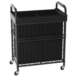 Laundry Hamper 2 Section, 110L Rolling Laundry Sorter Basket with Wheels, 2 Compartment Clothes Organizer Cart, Pull-Out Removable Bags for Laundry Room, Bathroom, Bedroom, Black