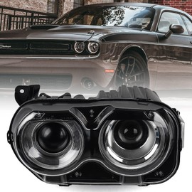 FIONE Xenon Headlight Compatible with Dodge Challenger Headlights Assembly W/AIR Catcher 2015 2016 2017 2018 2019 2020 2021 Black Housing HID Headlamps Replaceable Left Driver LH Side