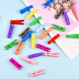 wangjiangda Wooden Pegs Small Pack of 50 Mini Colourful Wooden Pegs for Crafts Decorating for Photo Linen Place Cards Greeting Cards 10 m Jute Cord