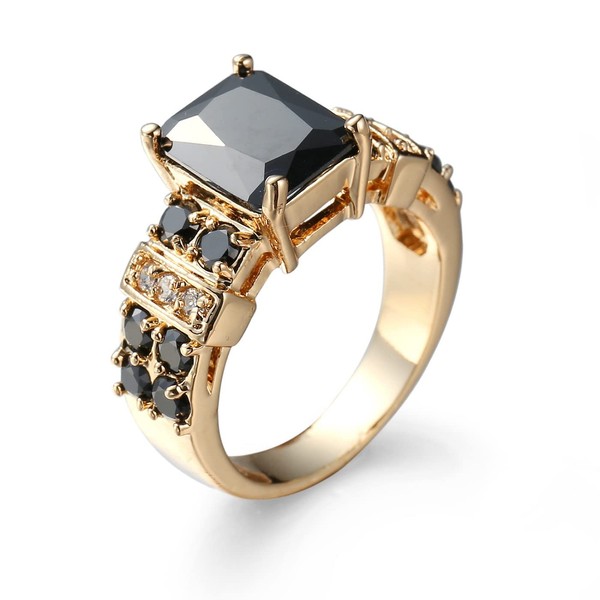 Yellow Gold Plated Black Cubic Zirconia Cocktail Promise Rings for