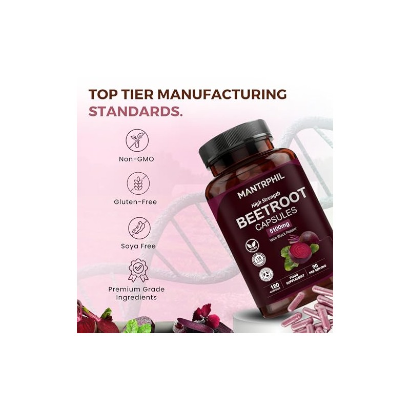 Beetroot Capsules 5100mg – High Strength Beetroot Supplement with Black