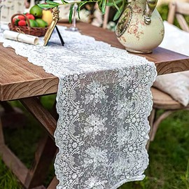 White Lace Table Runner 72 inches-Vintage Embroidered Lace Runners Doilies Dresser Scarf, White Table Decoration for Christmas Farmhouse Garden Table Wedding Party Baby Shower, 16"x 72"