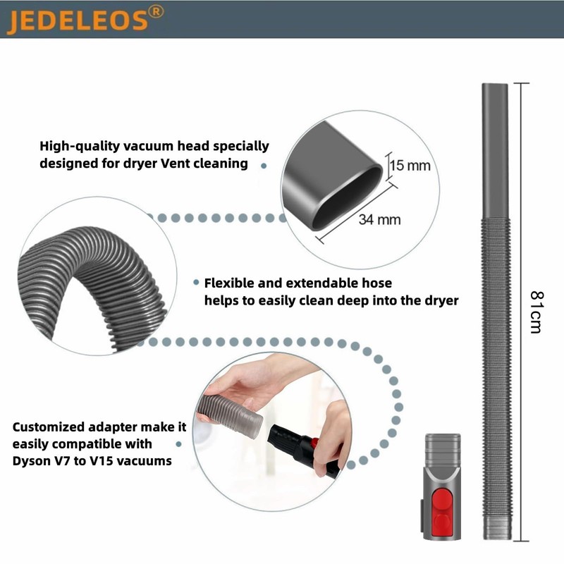 JEDELEOS Upgraded Dryer Vent Lint Vacuum Attachment Hose for Dyson