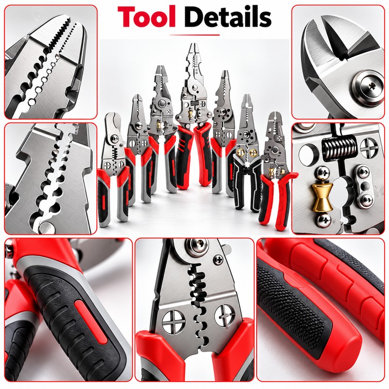 12-in-1 Multifunctional Wire Stripper Pliers, Foldable Electrician Tool with Live/Neutral