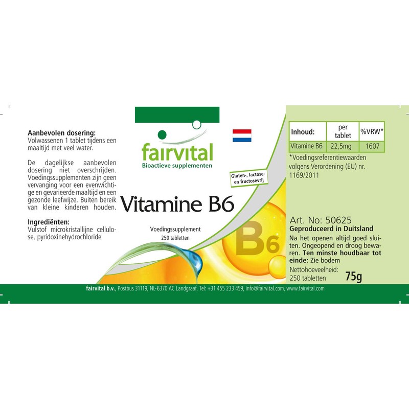 Fairvital Vitamin B6 Tablets - High Dose - Vegan -
