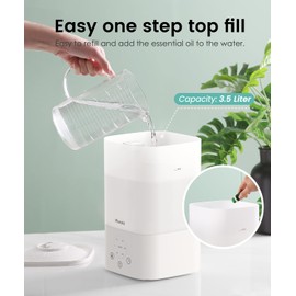 Pharata Humidifiers for Bedroom Home, 3.5L Top Fill Air Cool Mist Humidifiers for Baby Large Room Indoor Plants Nursery, Night Light, White