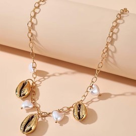 JAVARNV Beach Shell Necklace Layered Seashell and Starfish Pendant Jewelry Adjustable Chain Ocean Inspired Summer Outfits for Women